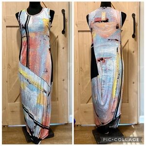 Rachel Roy Abstract Print Maxi Dress - Black and Multicolor Lined Size Medium